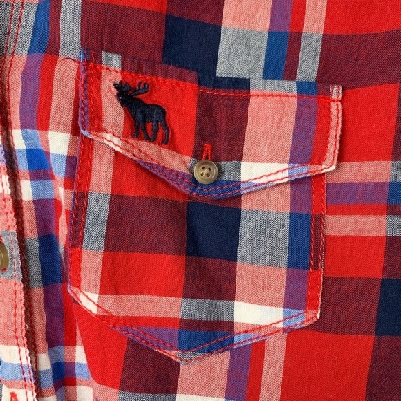 Girls Abercrombie Red Plaid Button Front Shirt Size XL - Picture 5 of 7